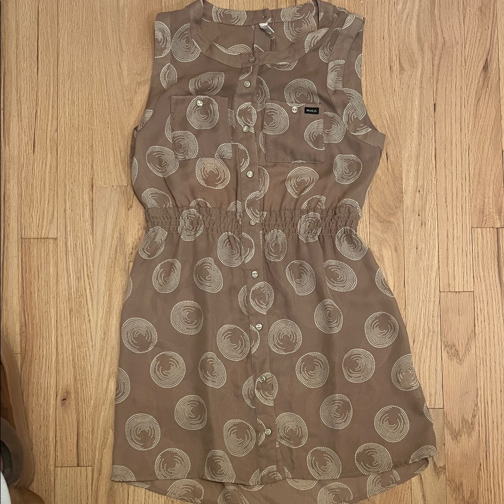 RVCA Taupe Printed Button-Front Top